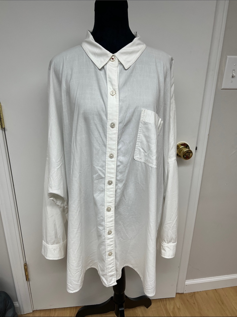 American Eagle Outfitters White Long-Sleeve Button-Down Shirt
